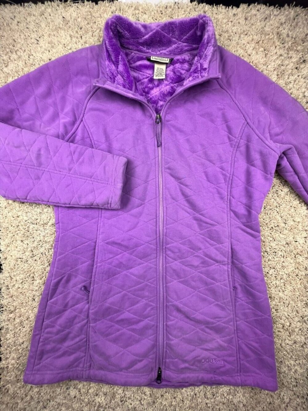 L.L. Bean Quilted Purple Full Zip Jacket Women’s Fuzzy Lined Large Regular NEW